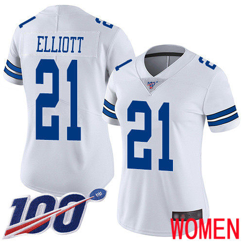 Women Dallas Cowboys Limited White Ezekiel Elliott Road #21 100th Season Vapor Untouchable NFL Jersey->women nfl jersey->Women Jersey